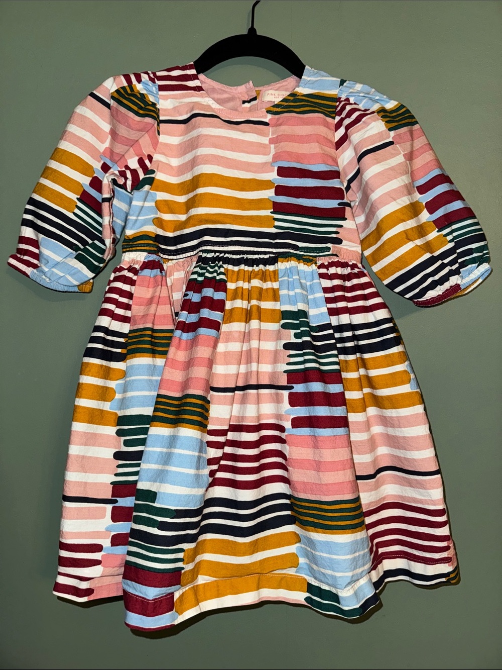 Pink Chicken Brooke Multicolor Striped Cotton Dress - Pink, Mustard, Blue 5Y